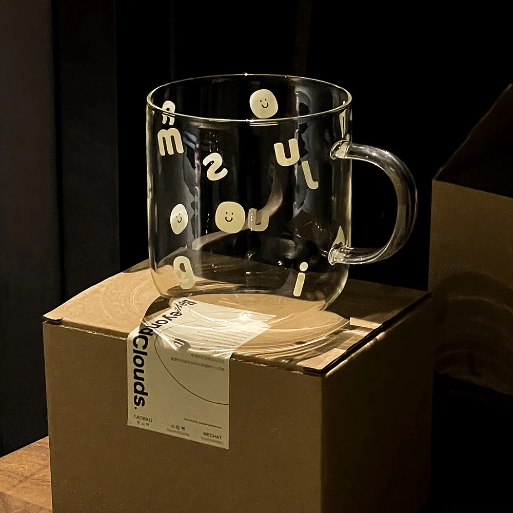 Letters Smile Face Printed Glass Cup