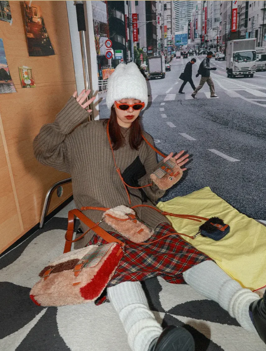 Plush Plaid Crossbody Bag