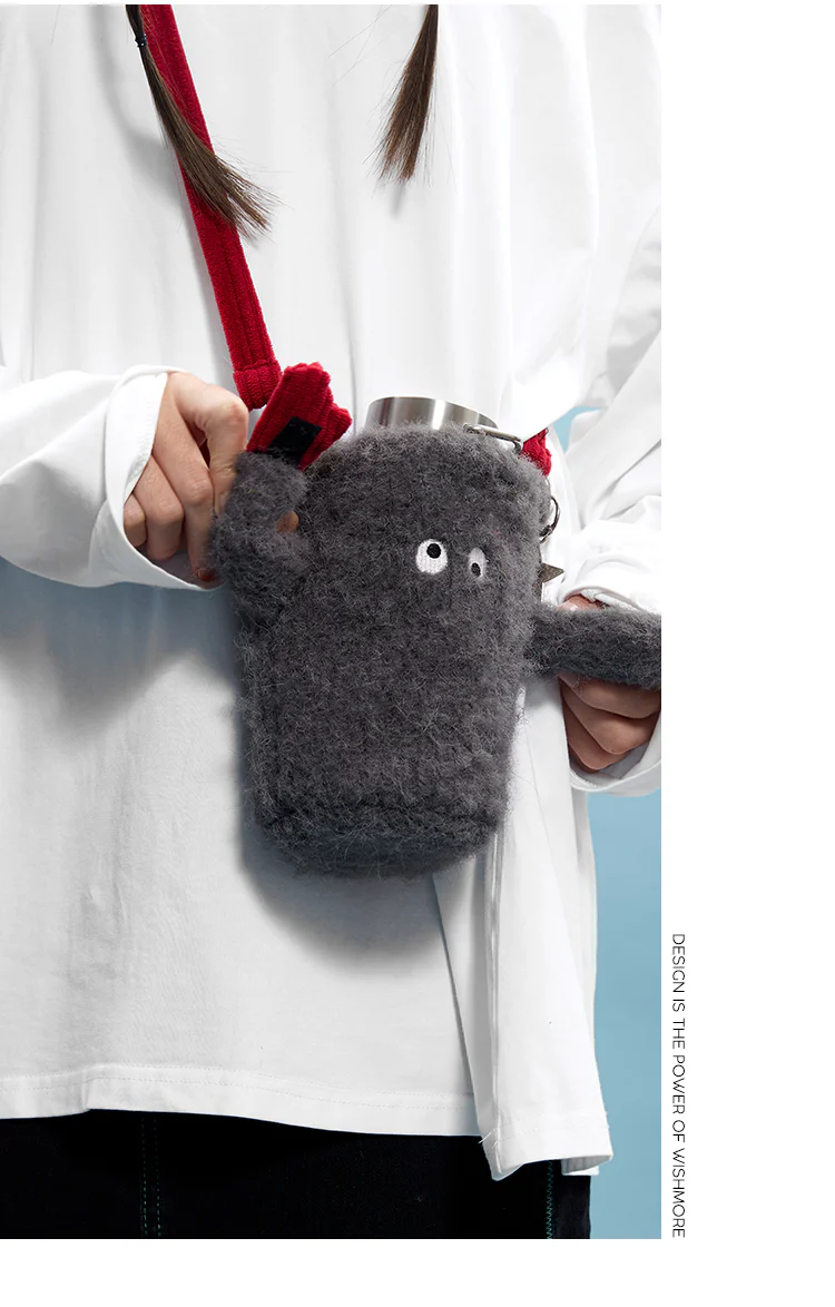 Thermos Cup with Cartoon Plush Monster Crossbody Bag