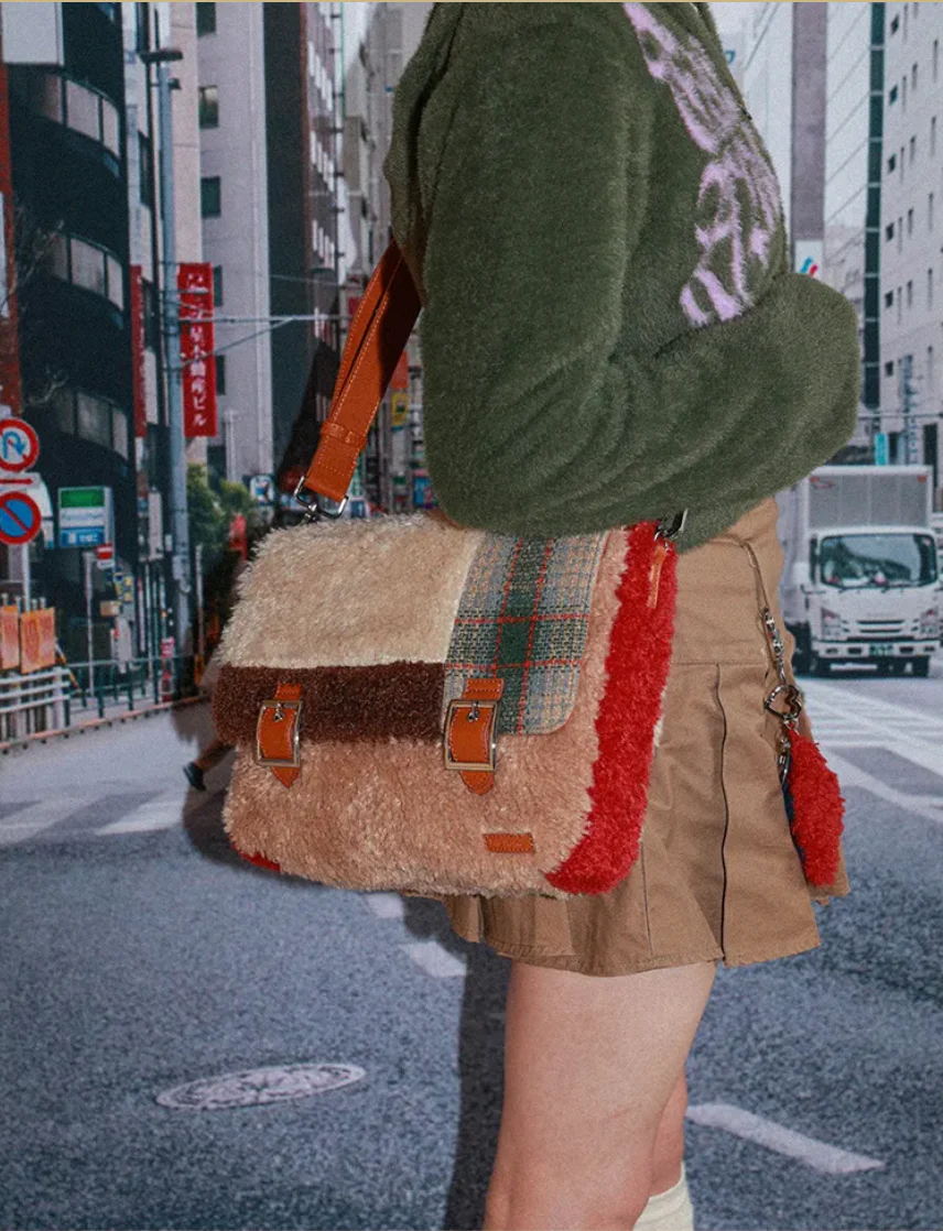 Plush Plaid Crossbody Bag
