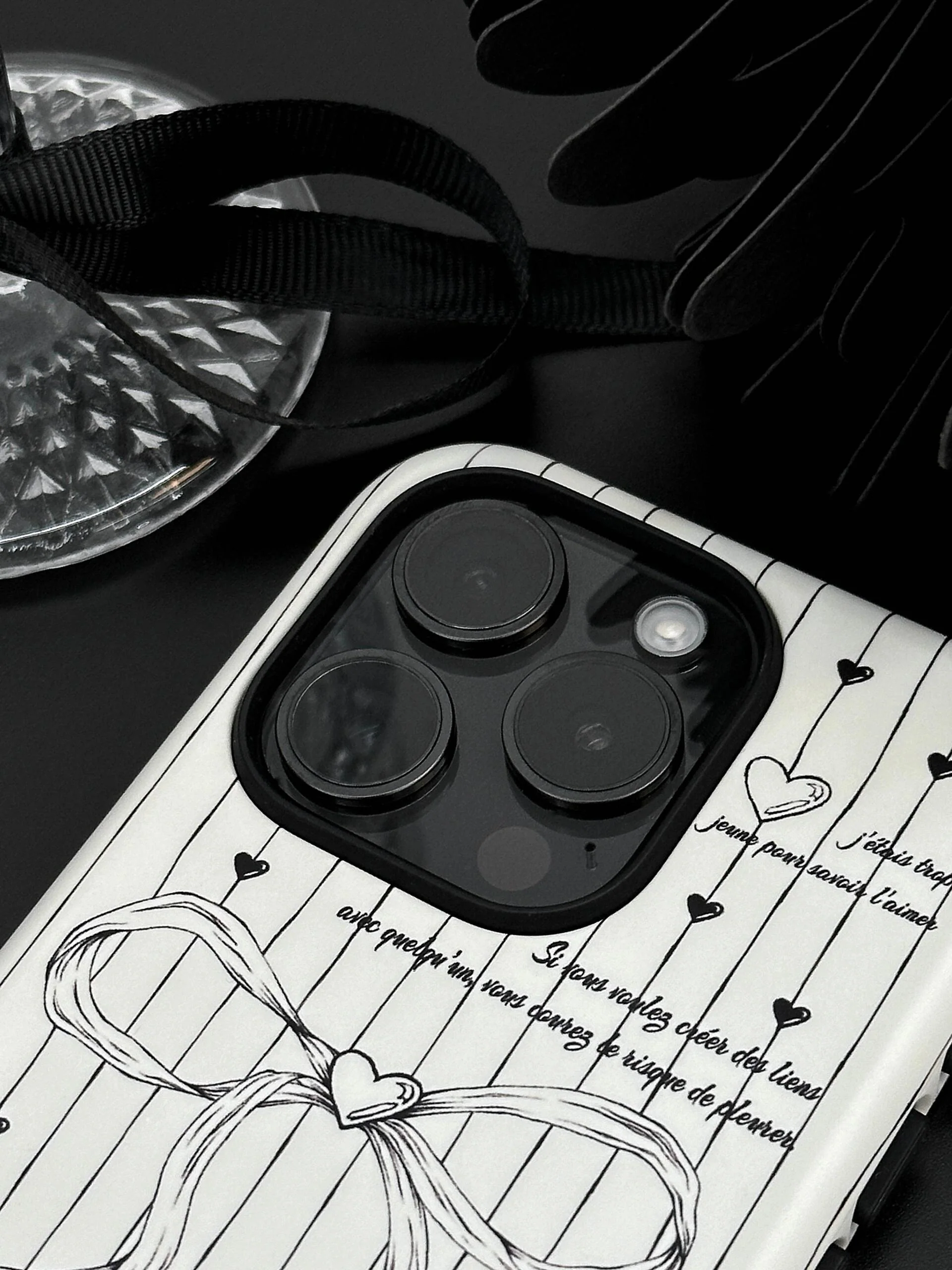 Line Bow Black White Printed Double Layer Phone Case