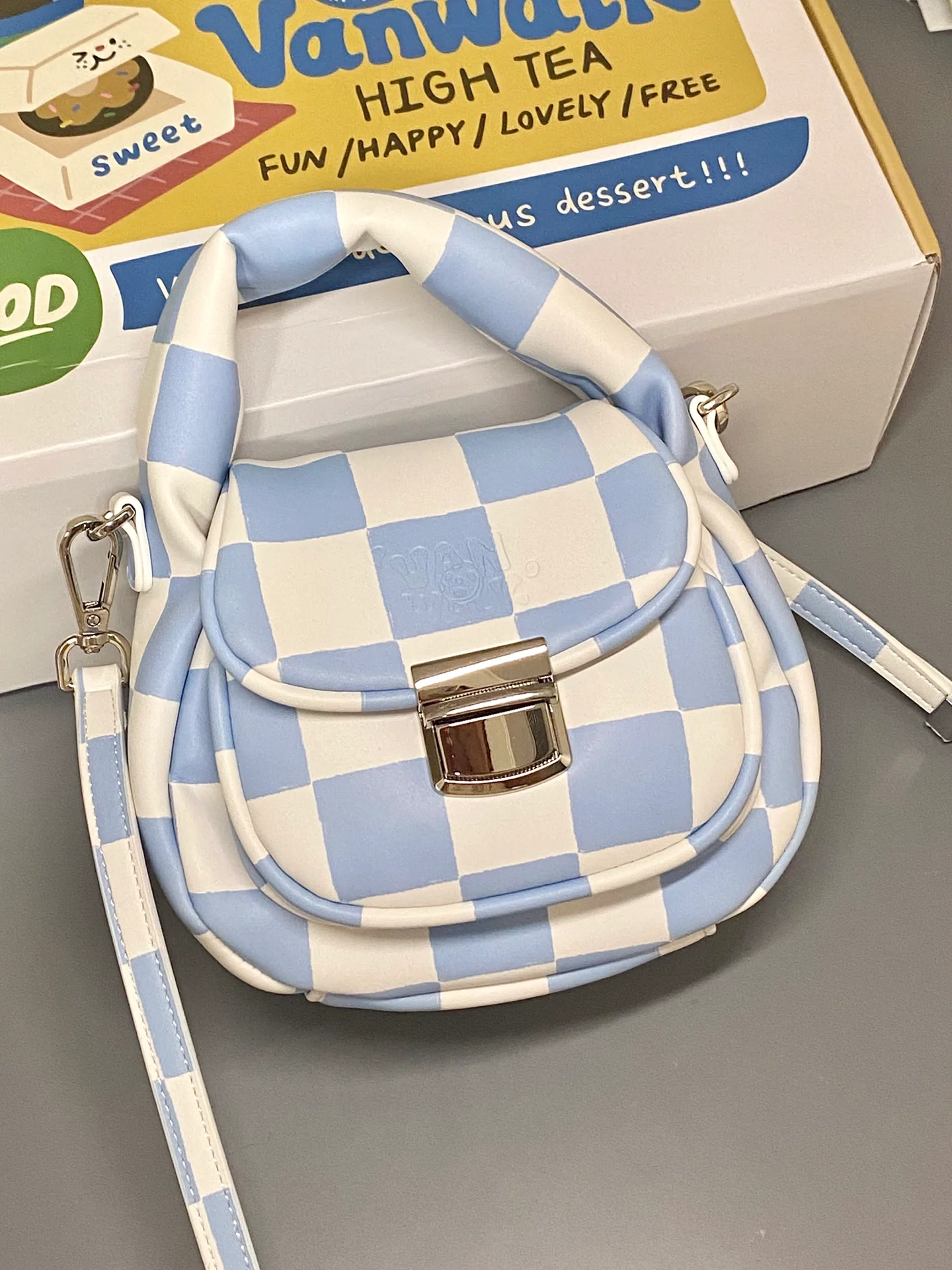 Blue Plaid Tote Crossbody Bag