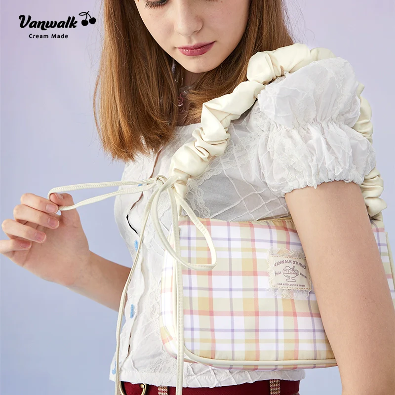 Sweet Plaid Baguette Hobo Bag