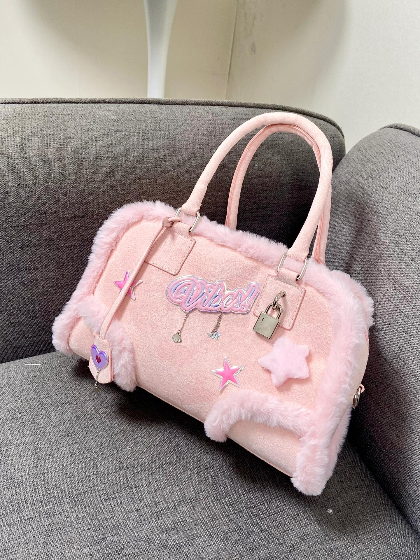 Pink Plush Crossbody Handbag