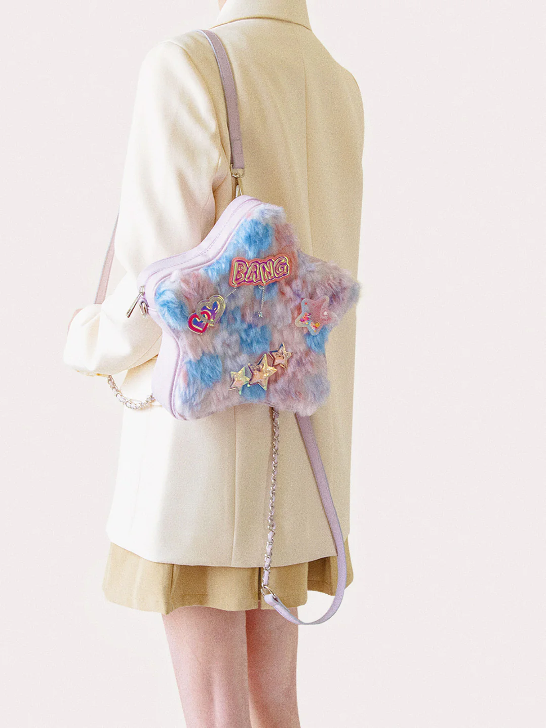 Blue Pink Plush Star Shape Backpack