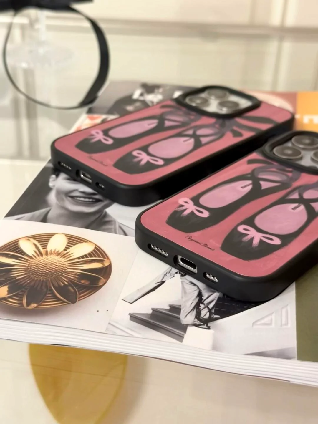 Black Pink Ballet Shoes Printed Phone Case