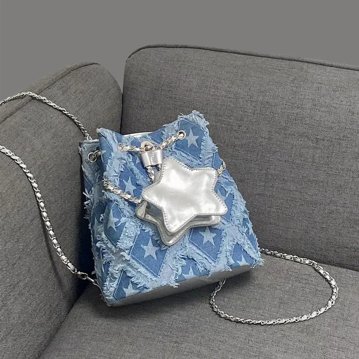 Star Tassel Denim Shoulder Bag