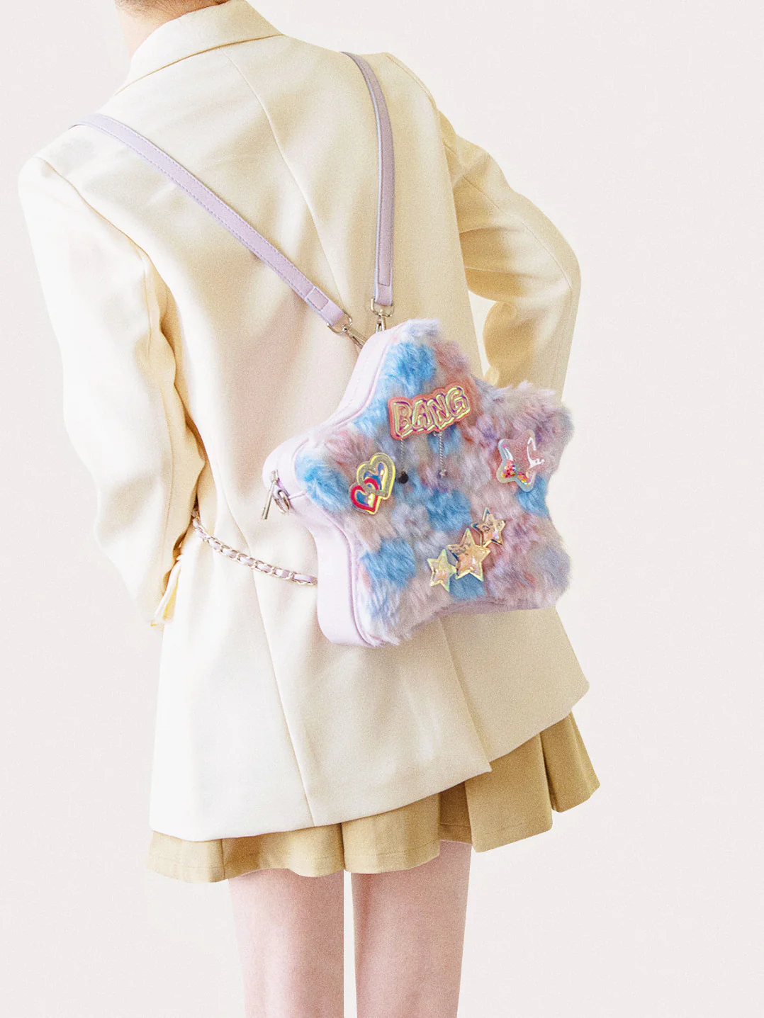 Blue Pink Plush Star Shape Backpack