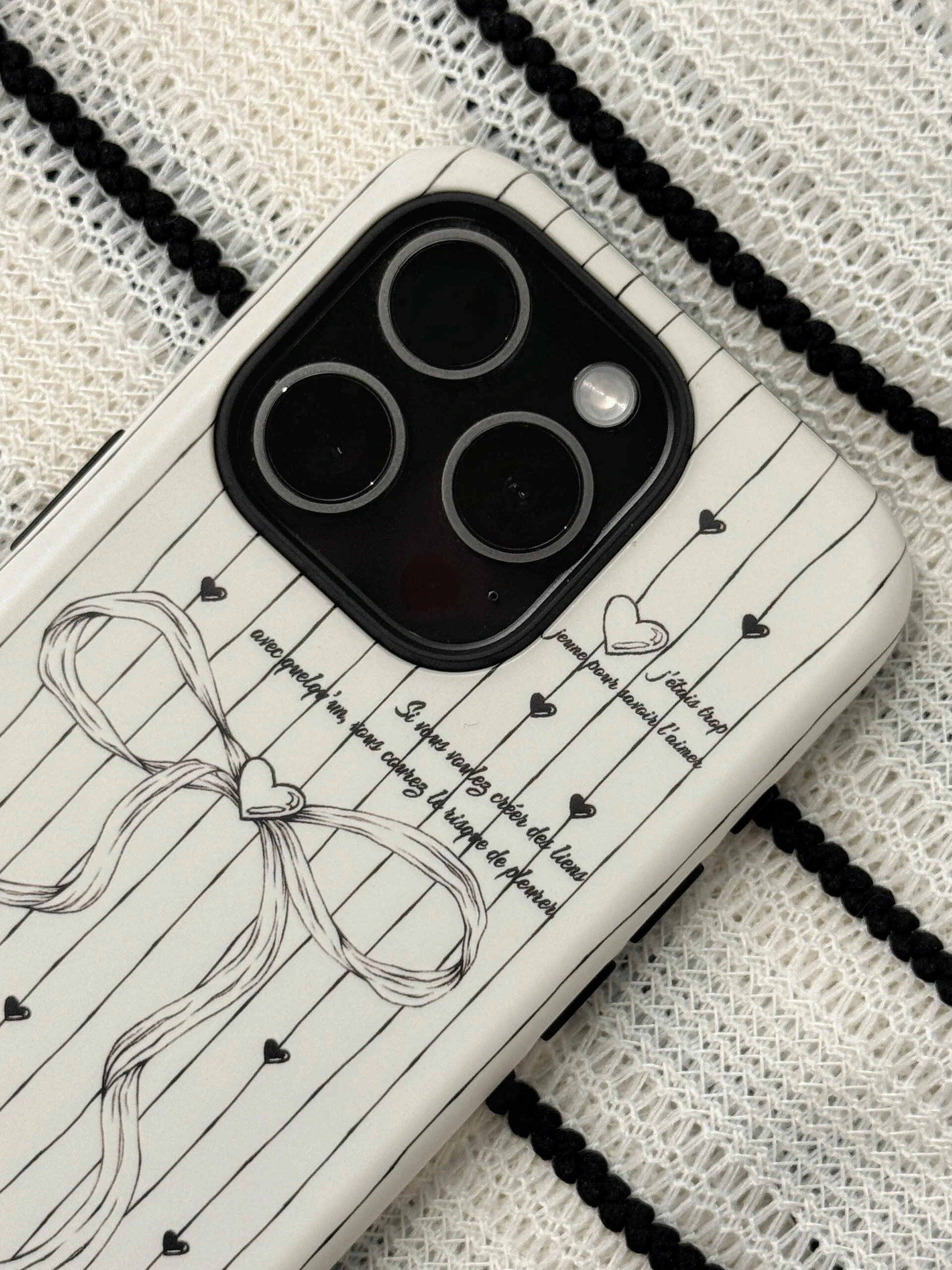 Line Bow Black White Printed Double Layer Phone Case