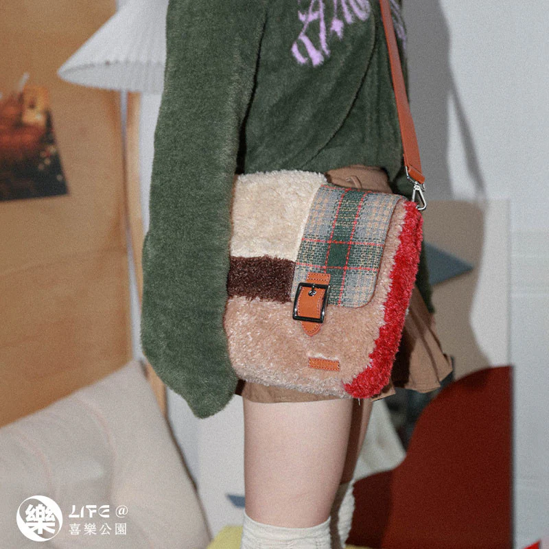 Plush Plaid Crossbody Bag