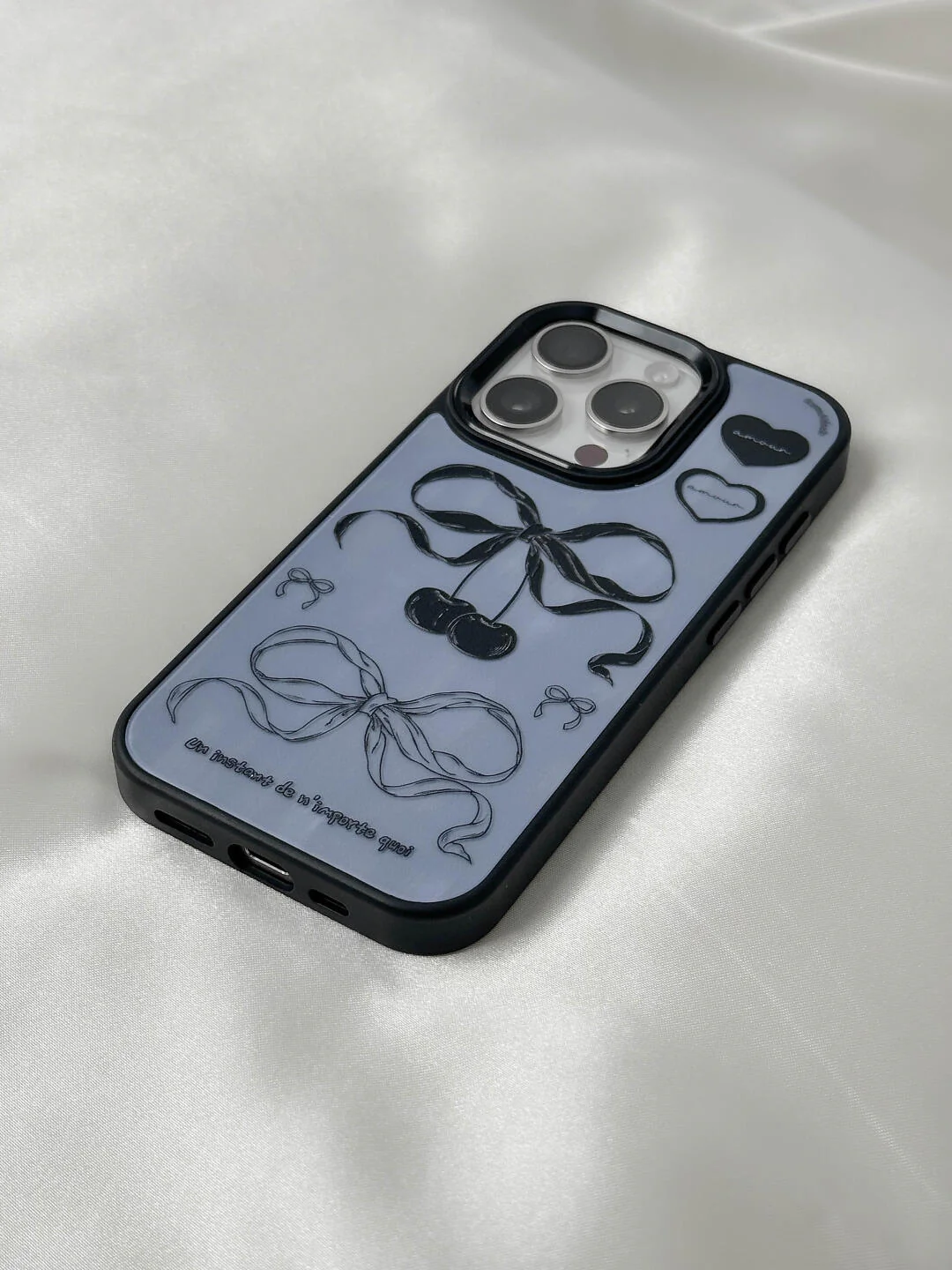 Blue Cherry Bow Printed Phone Case