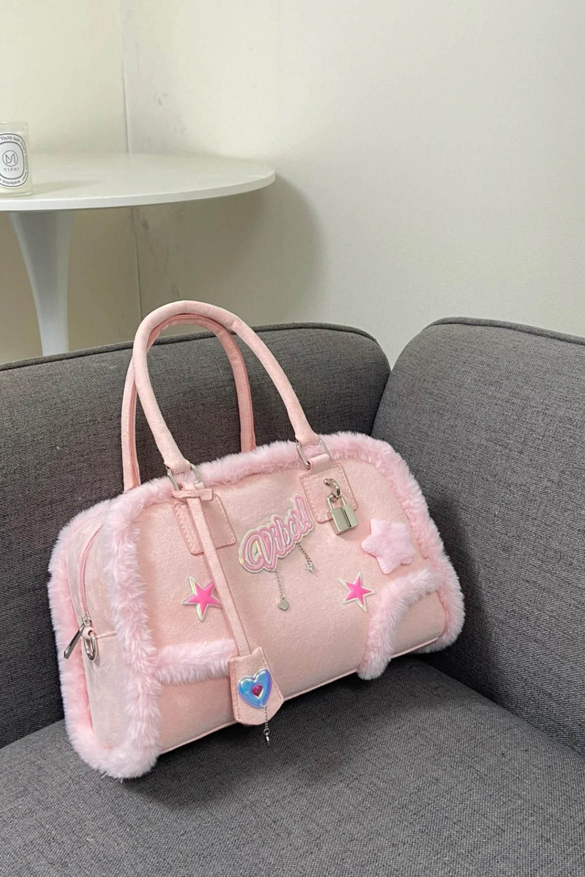 Pink Plush Crossbody Handbag