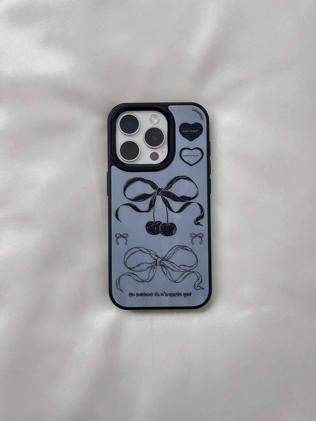 Blue Cherry Bow Printed Phone Case