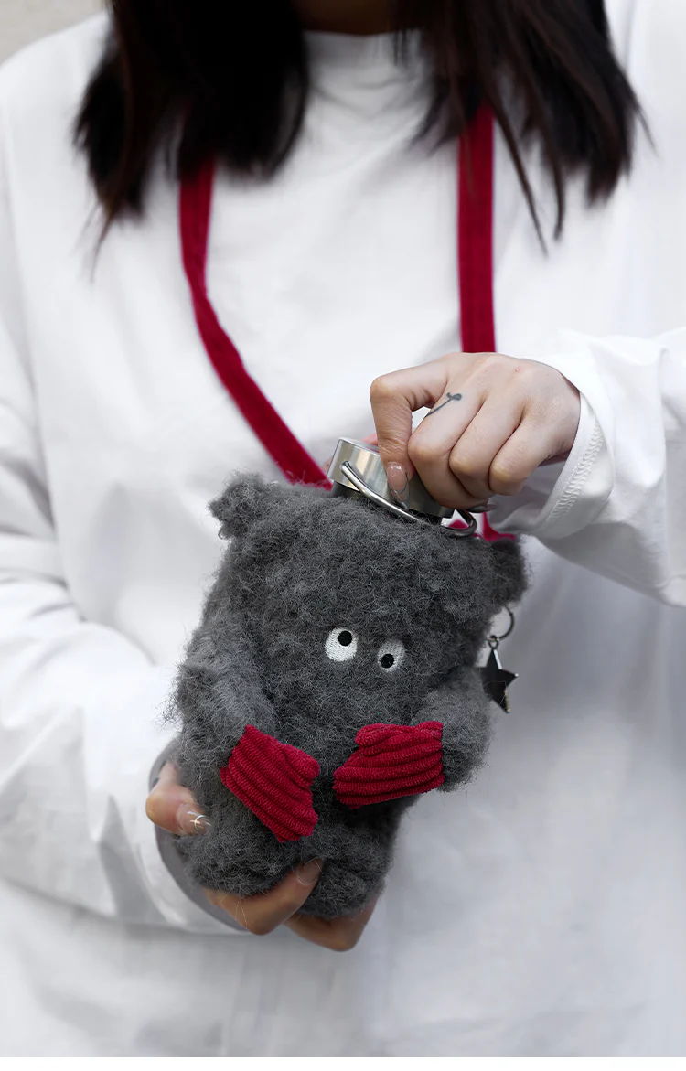 Thermos Cup with Cartoon Plush Monster Crossbody Bag