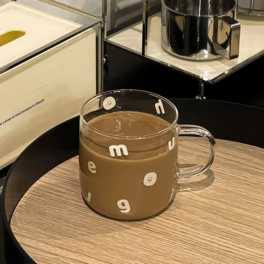 Letters Smile Face Printed Glass Cup