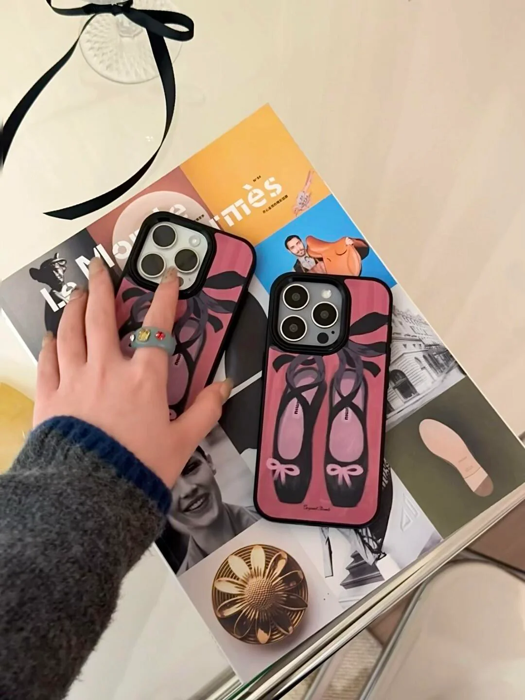 Black Pink Ballet Shoes Printed Phone Case