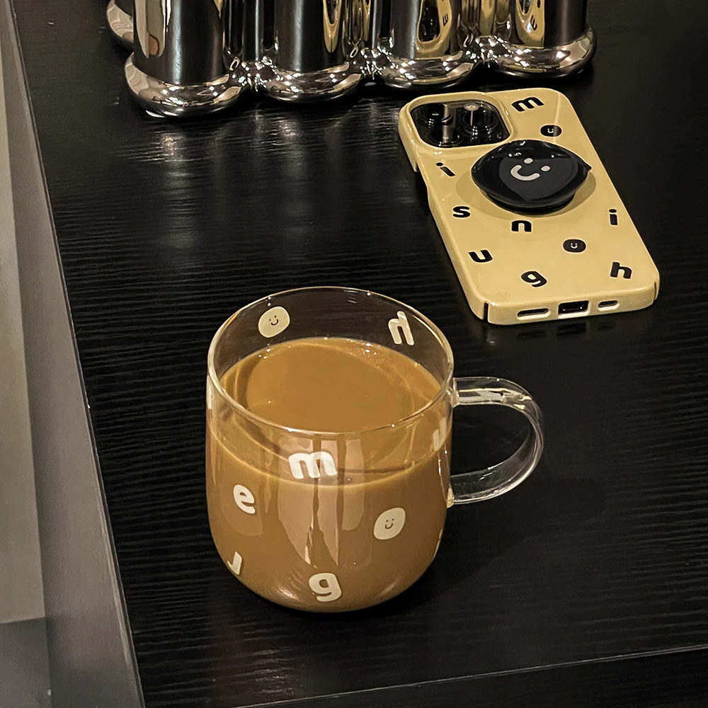 Letters Smile Face Printed Glass Cup