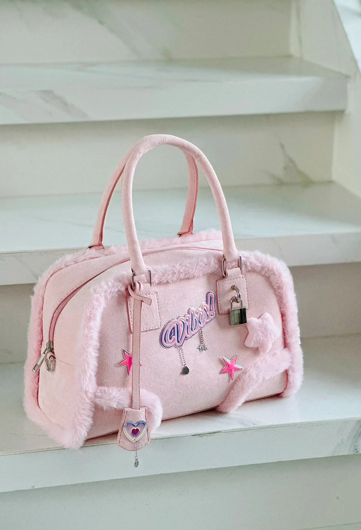 Pink Plush Crossbody Handbag