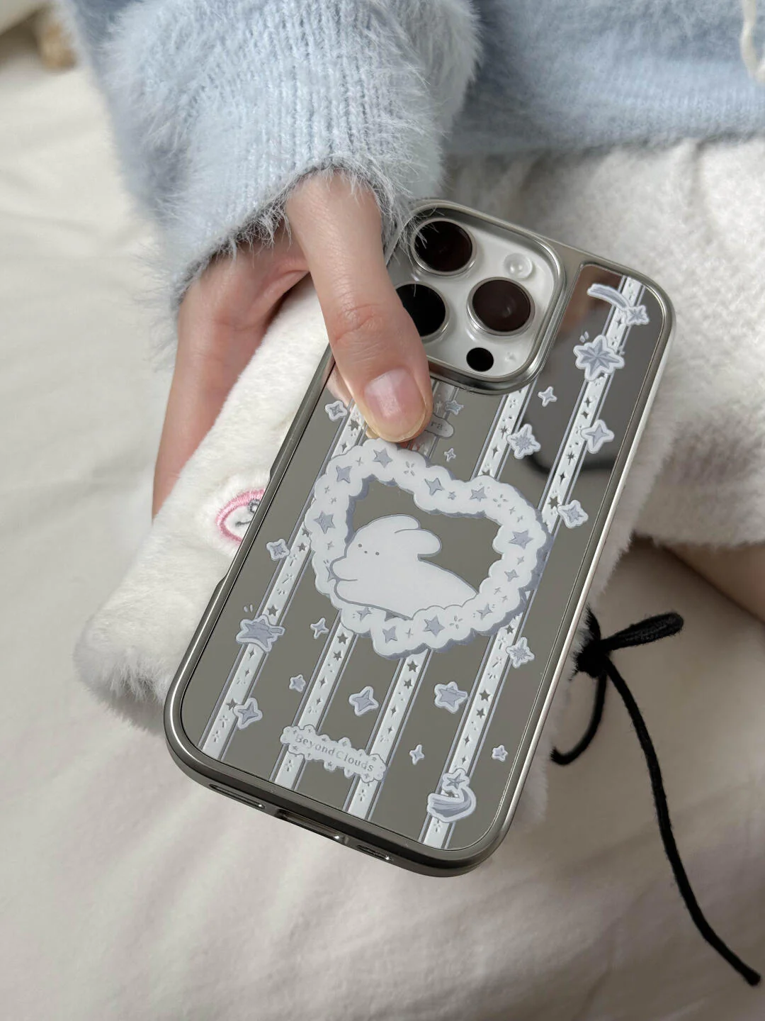 Blue Heart Bunny Printed Phone Case