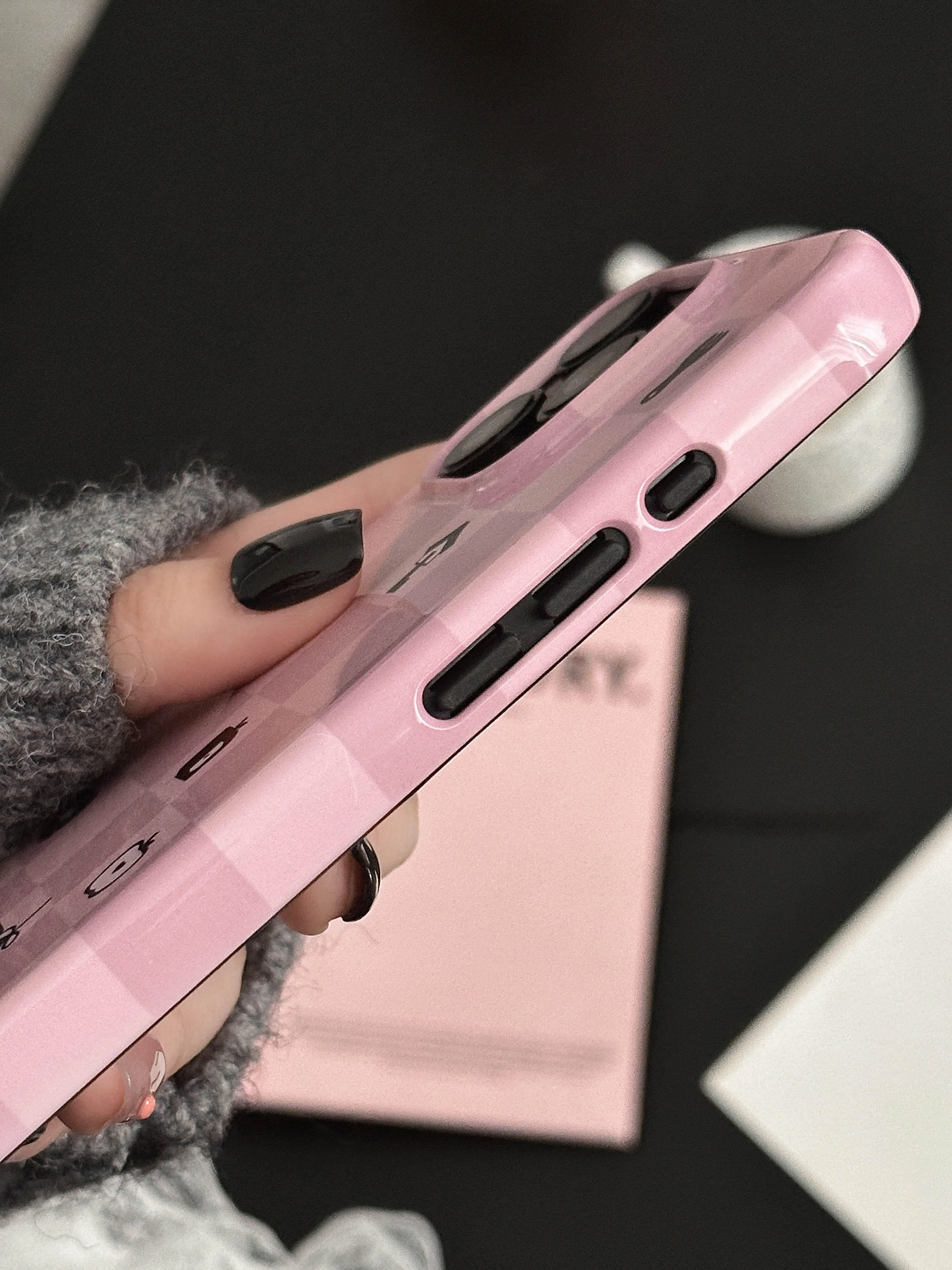 Mist Pink Checkered Print Double Layer Phone Case