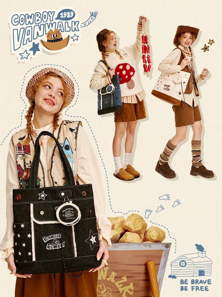 VANWALK Cowboy Denim Serie Embroidered Shoulder Bag