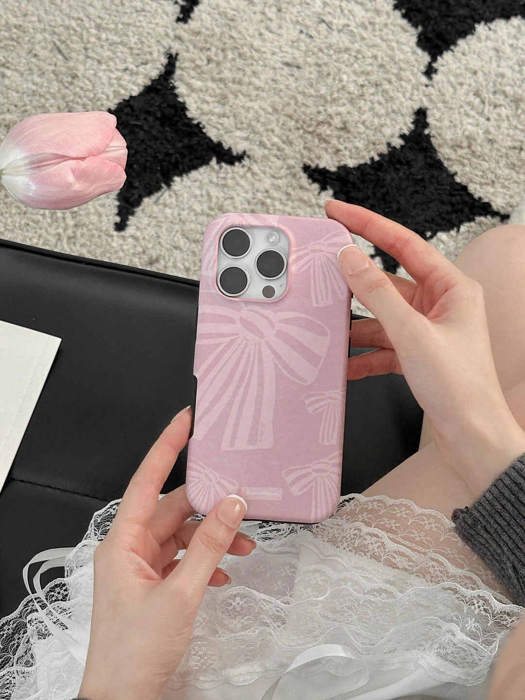 Pink Bow Printed Double Layer Phone Case