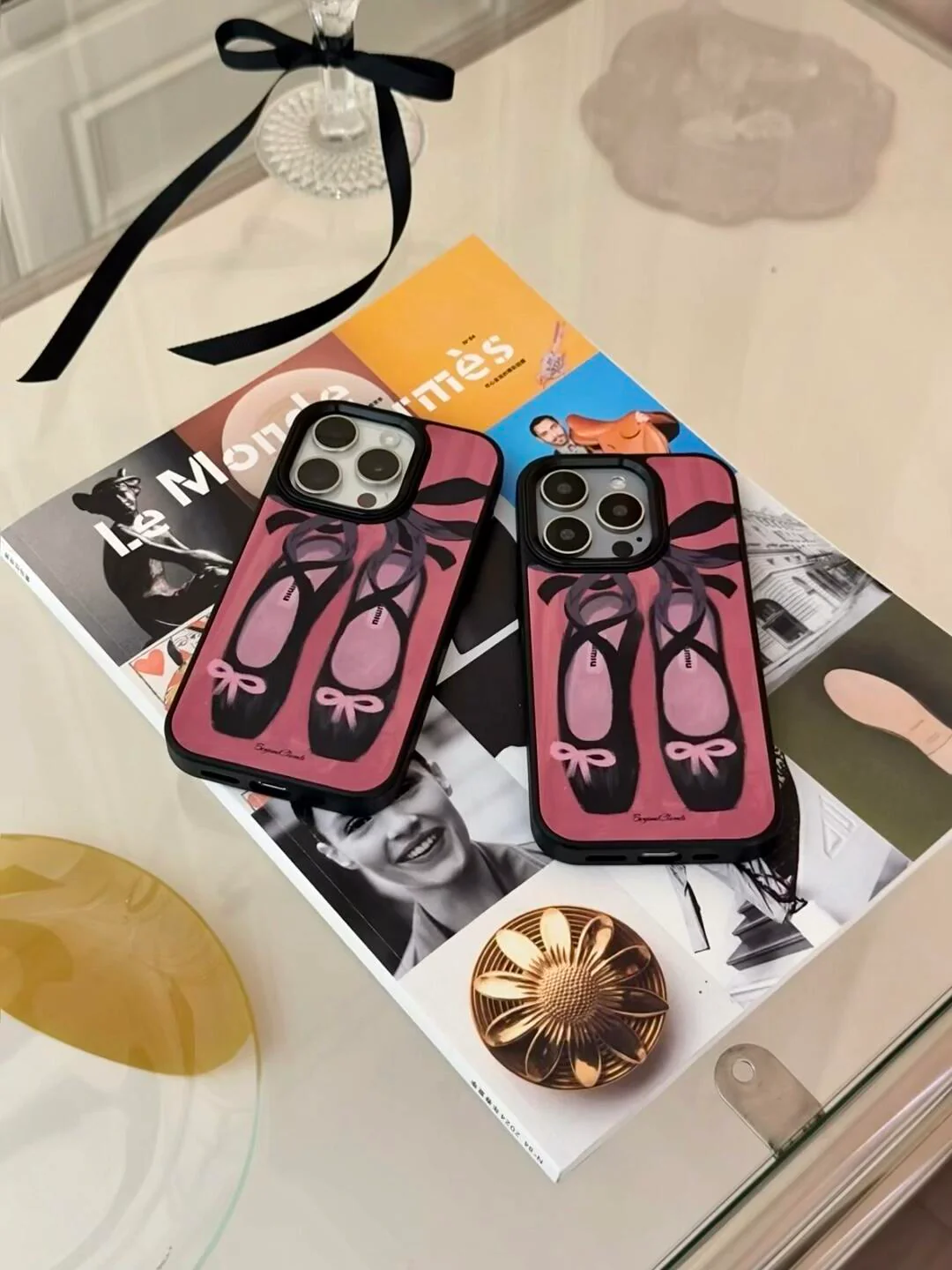 Black Pink Ballet Shoes Printed Phone Case