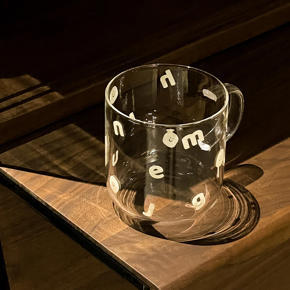 Letters Smile Face Printed Glass Cup