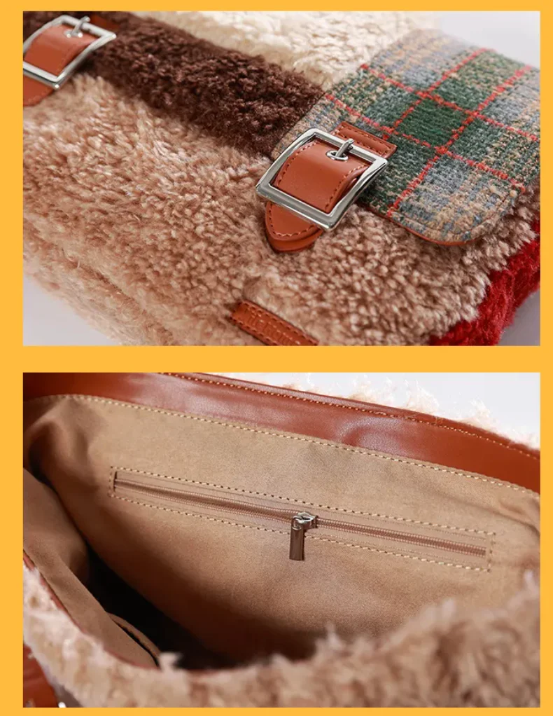 Plush Plaid Crossbody Bag