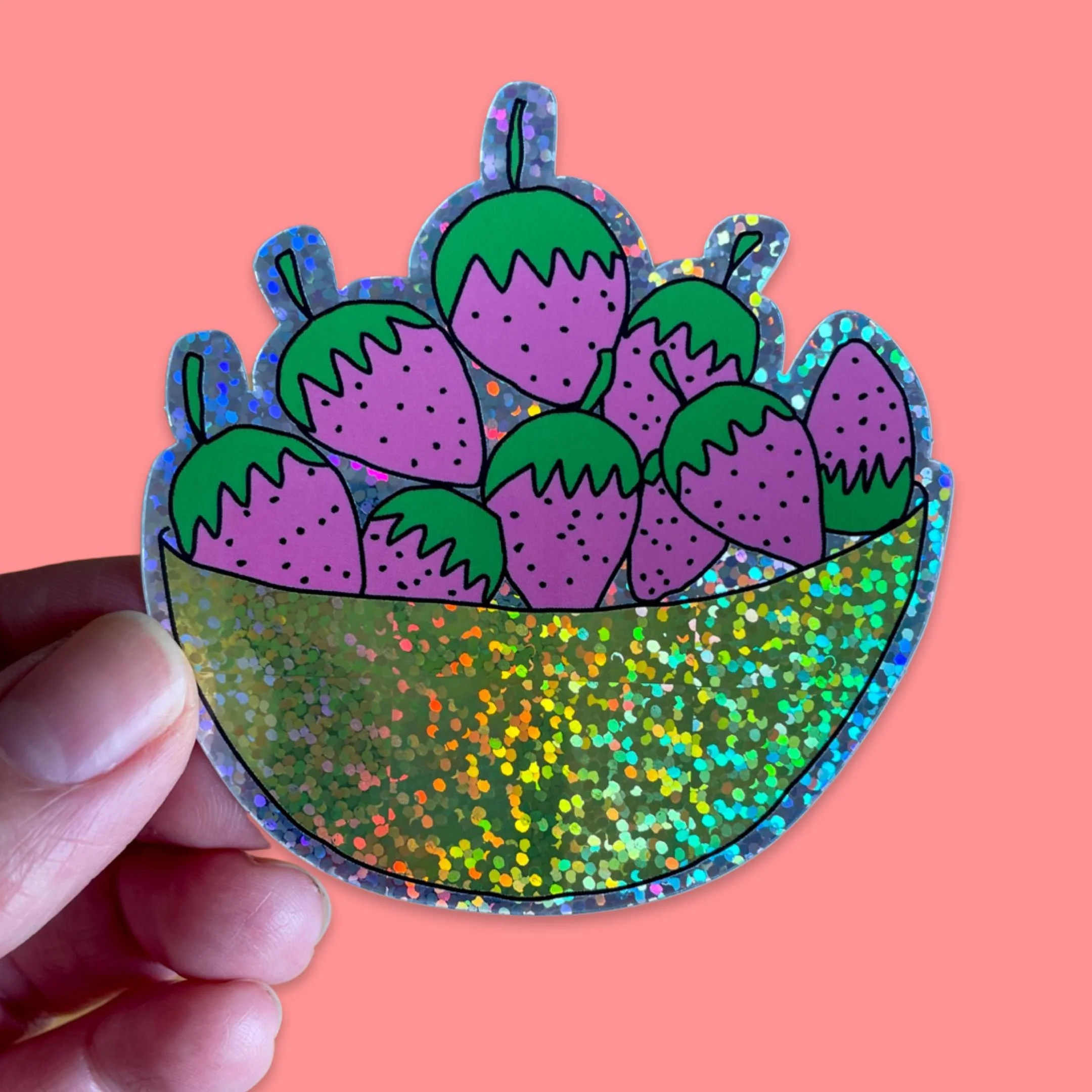 Glitter Strawberry Bowl Sticker