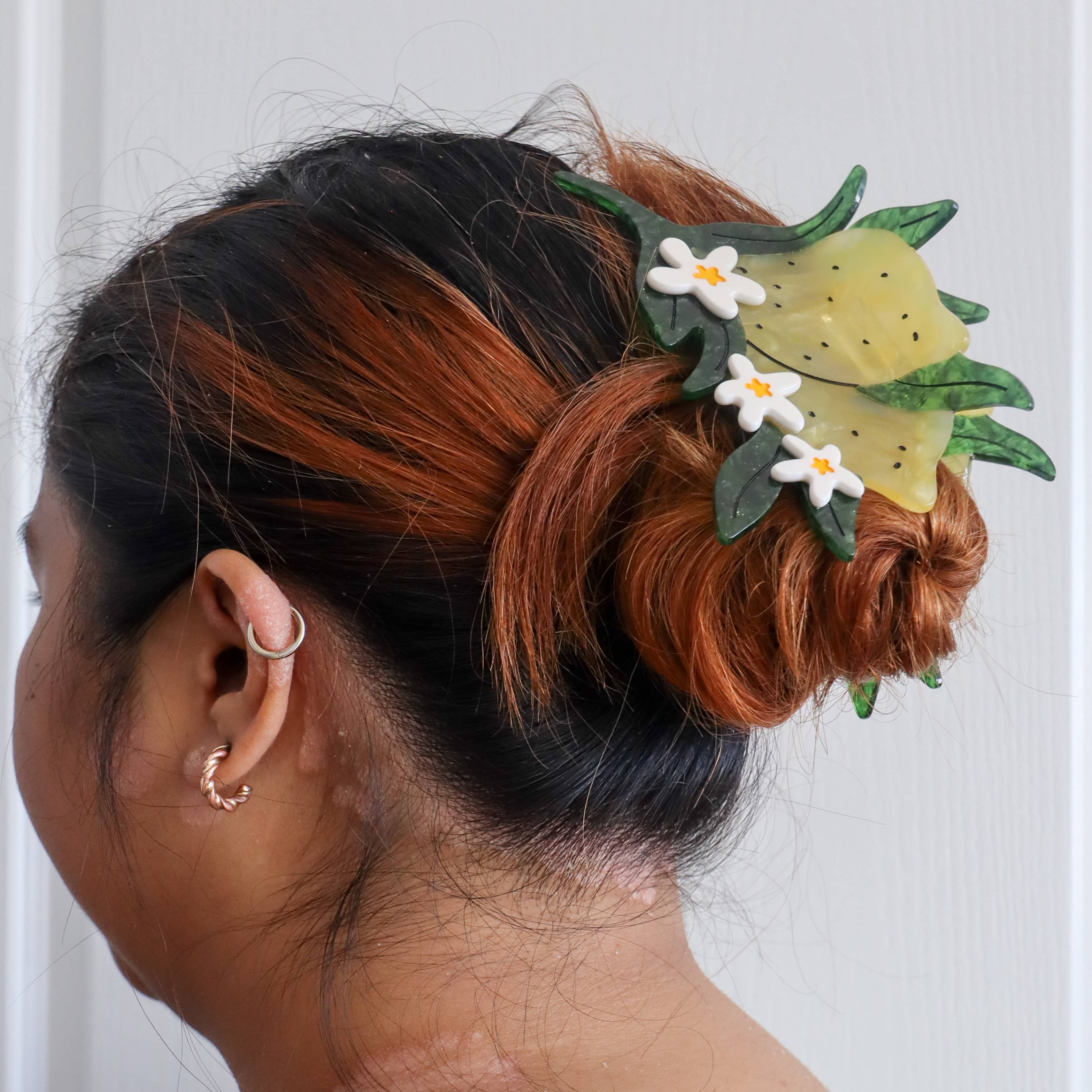 XL Lemon and Flowers Hair Claw Clip