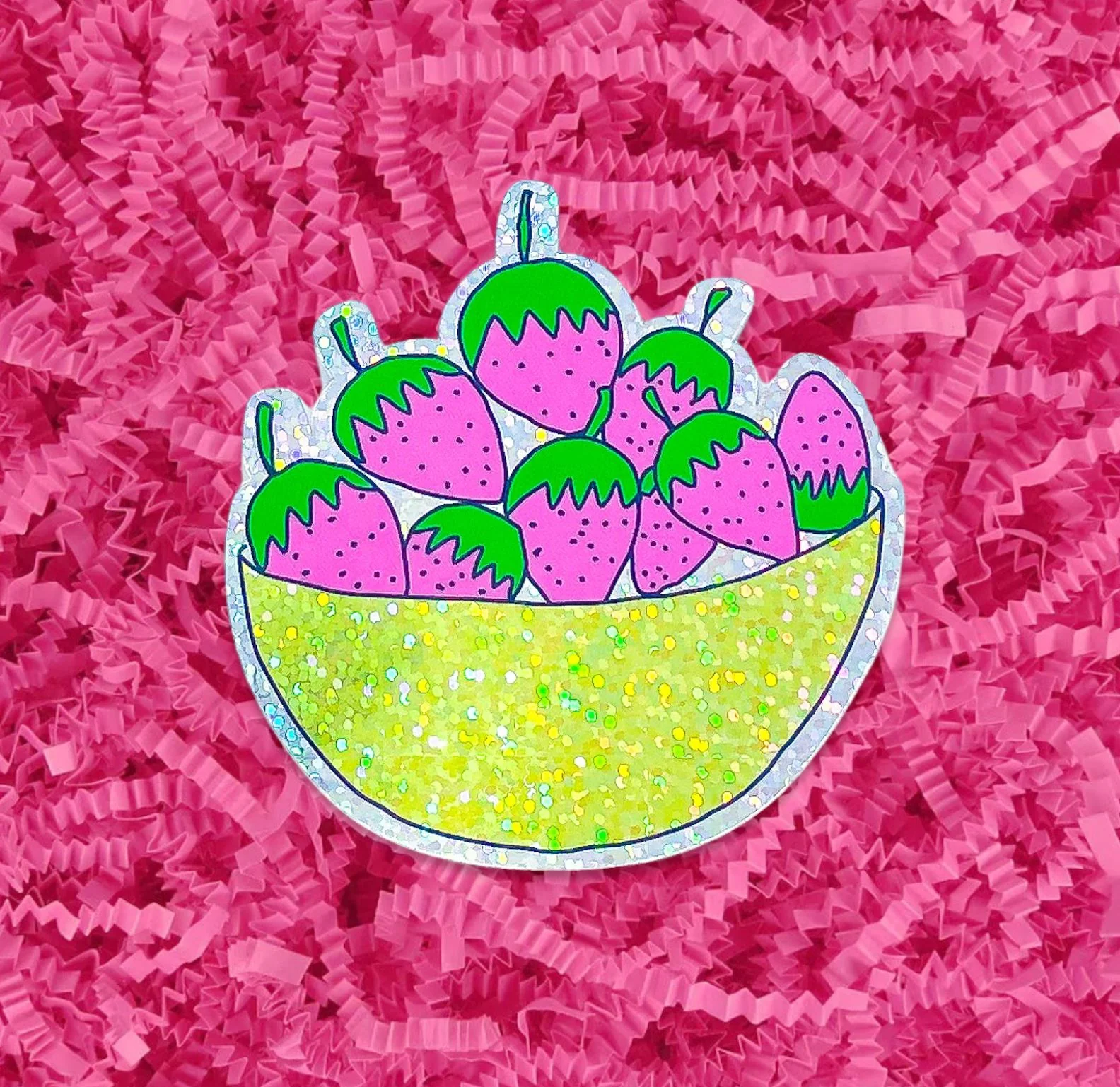 Glitter Strawberry Bowl Sticker