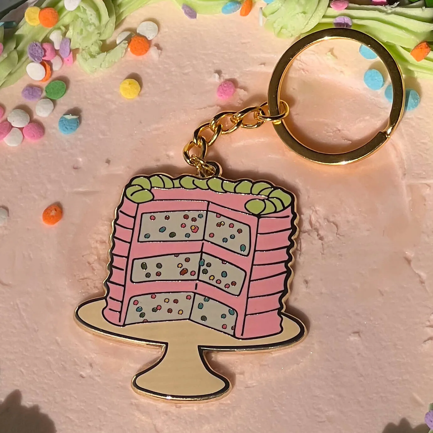 Confetti Cake Enamel Keychain