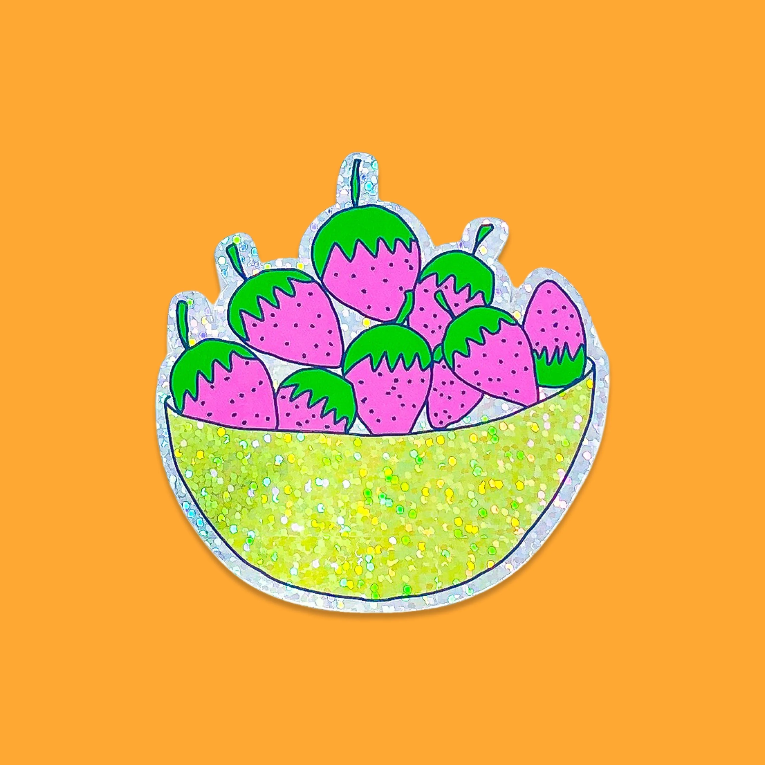 Glitter Strawberry Bowl Sticker