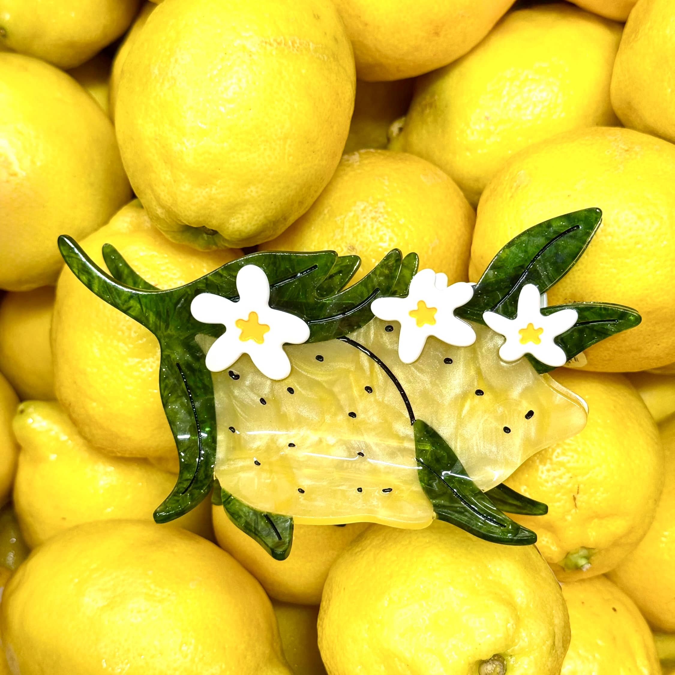 XL Lemon and Flowers Hair Claw Clip