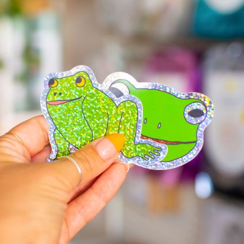 Glitter Green Froggy Face Sticker