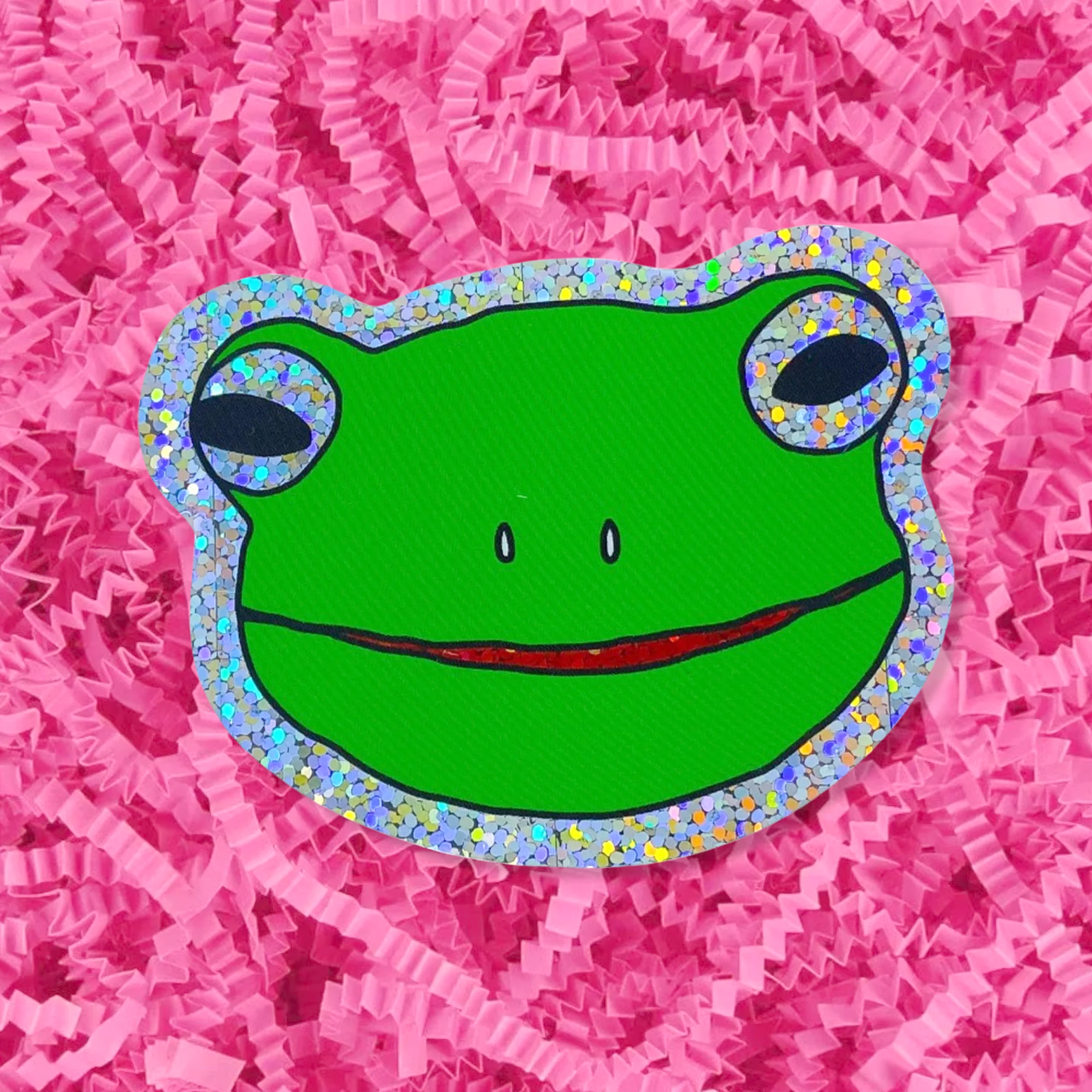 Glitter Green Froggy Face Sticker