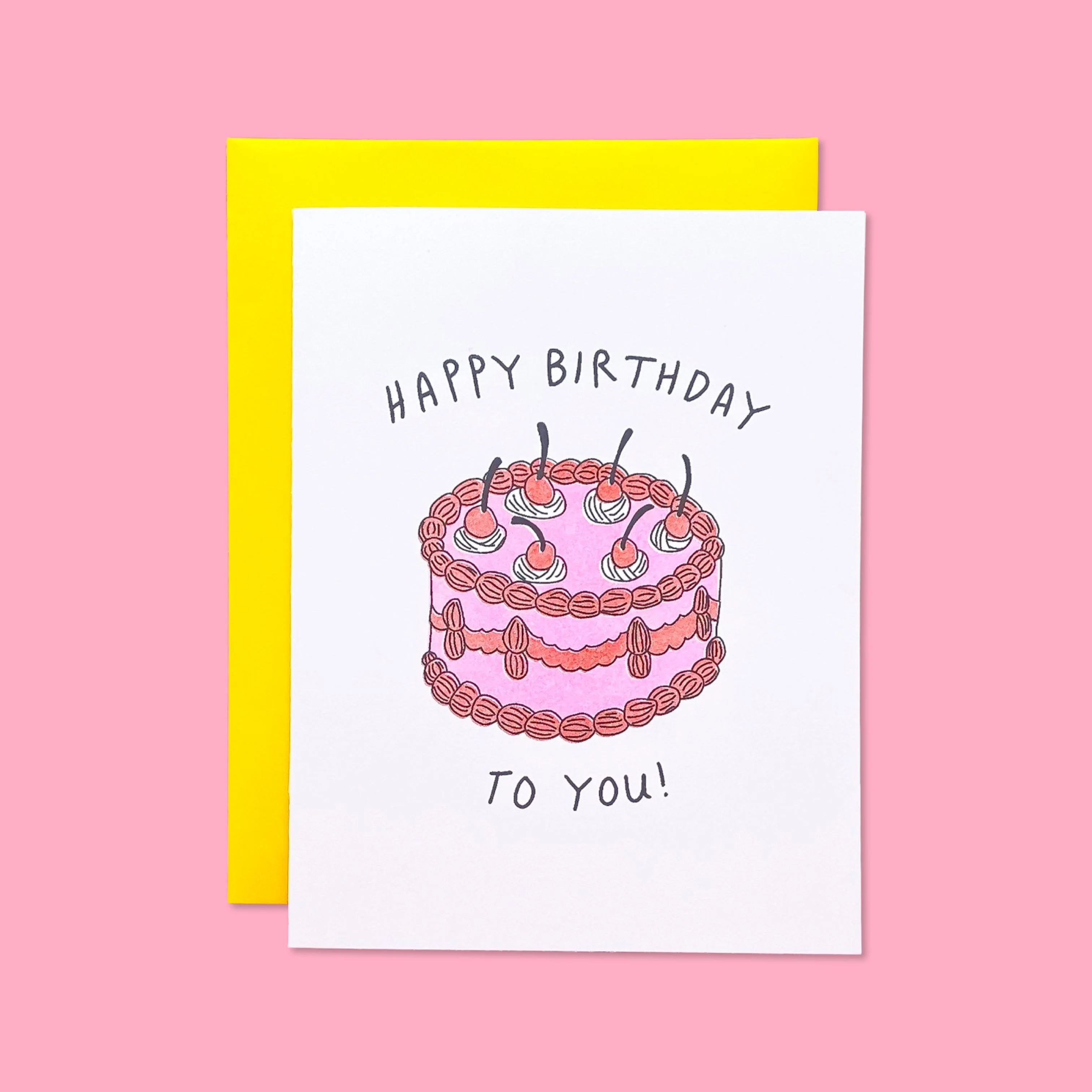 Pink Birthday Cake Risograph Card