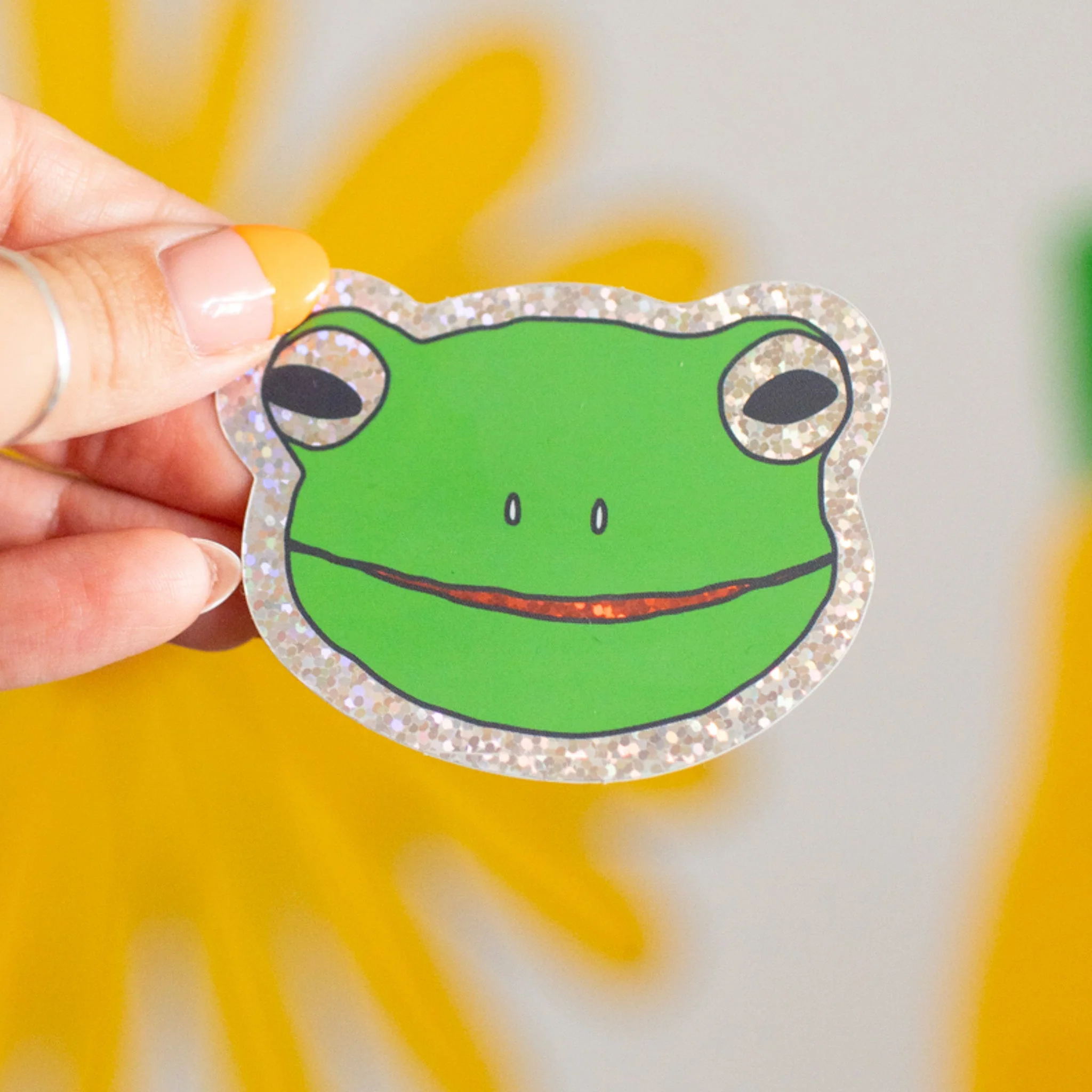 Glitter Green Froggy Face Sticker