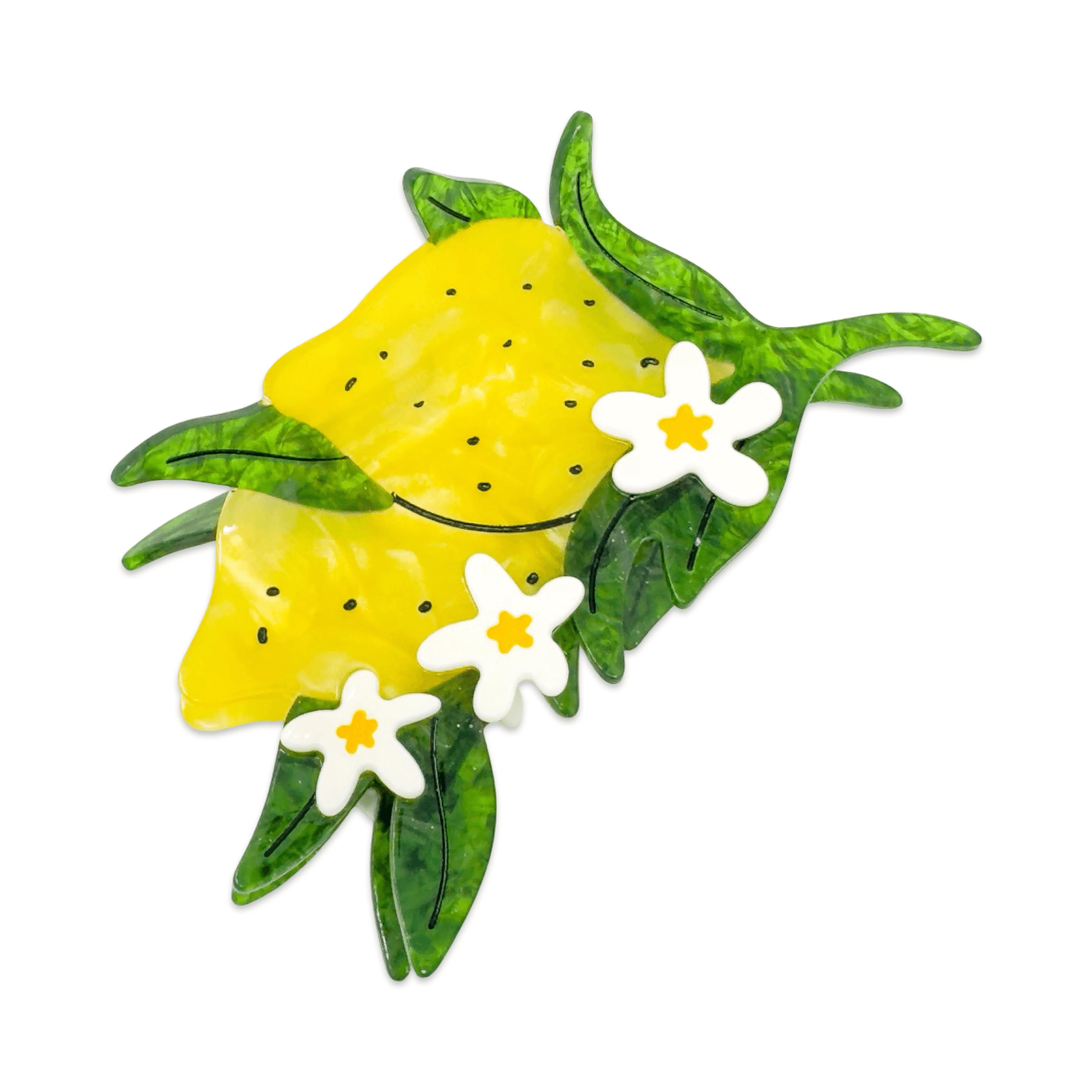 XL Lemon and Flowers Hair Claw Clip