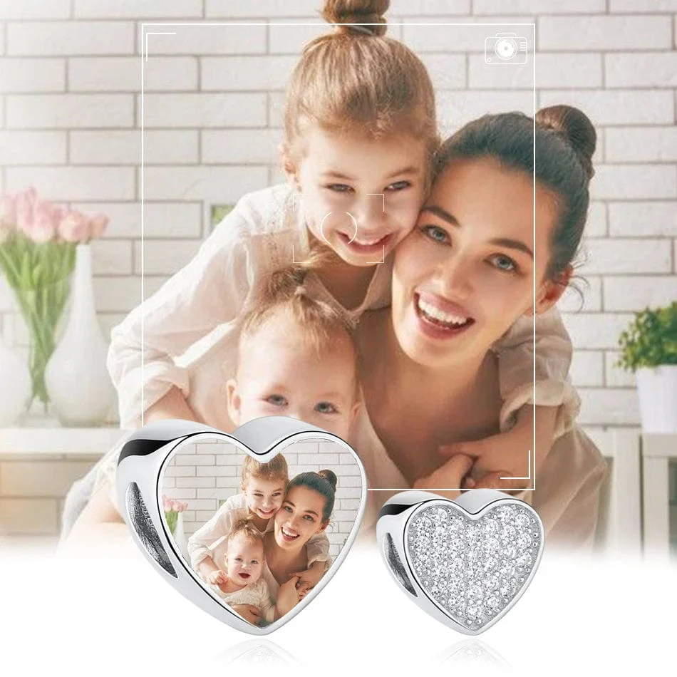 Personalized Photo & Cubic Zirconia Paved Heart Charm