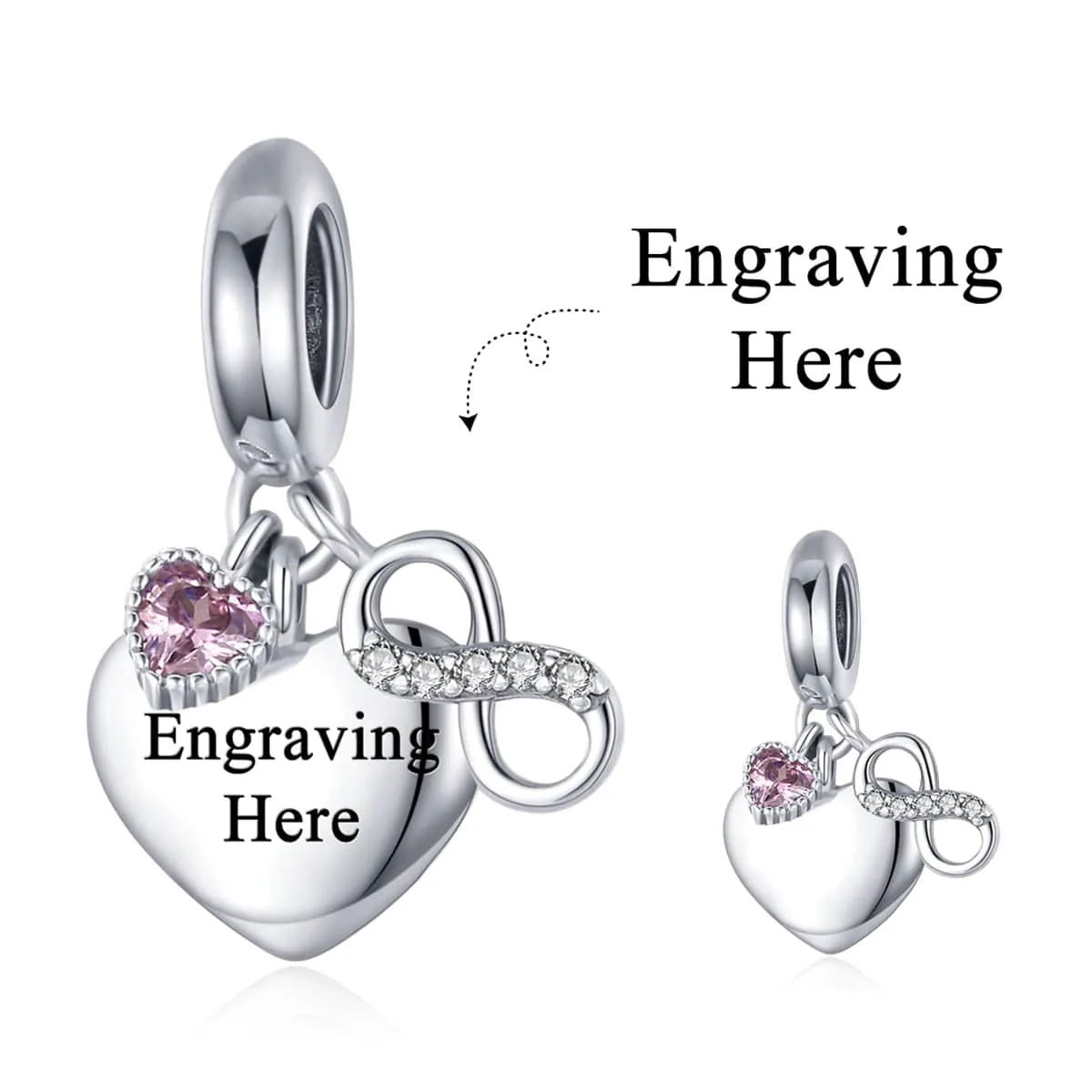 Personalized Infinity Heart Engraved Charm