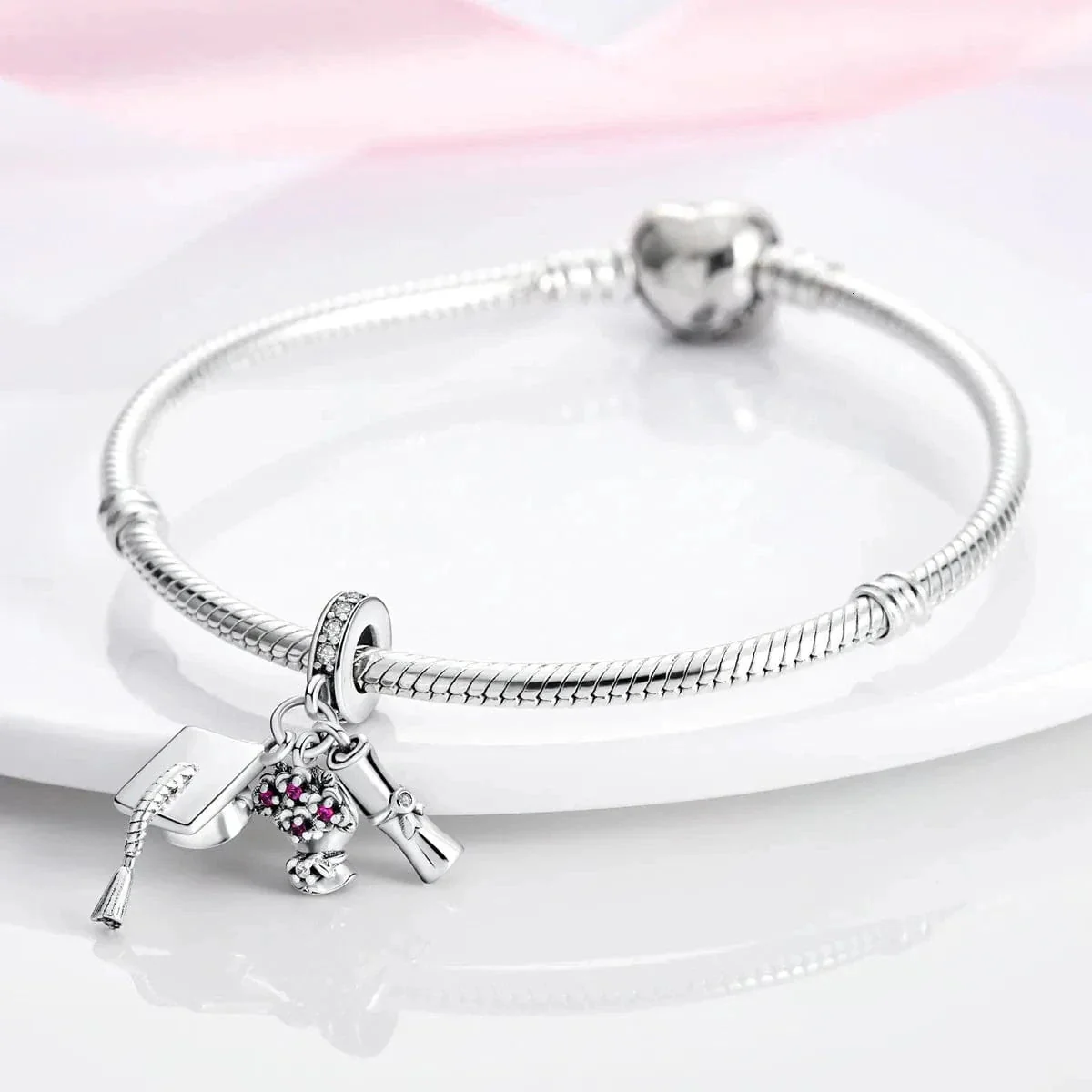 Graduation Cap, Diploma & Flowers Triple Dangle Charm