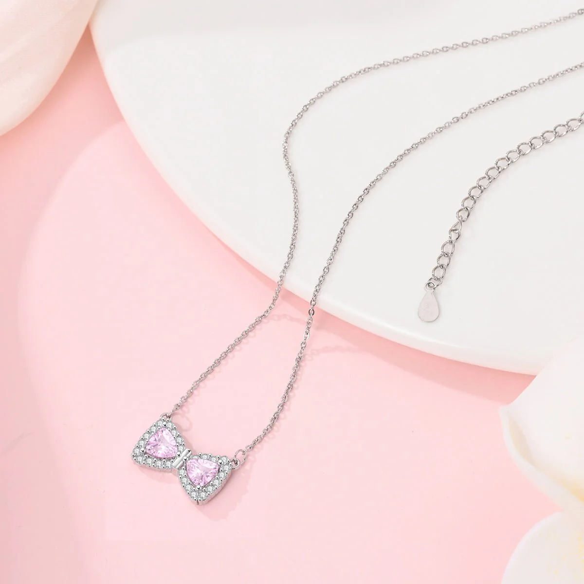 Pink Bow Gemstone Necklace