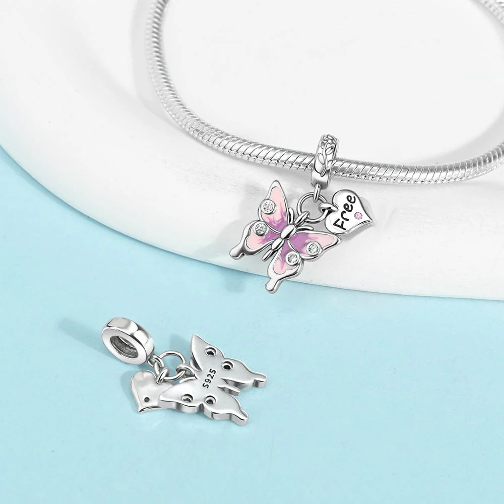 Butterfly & 'Free' Heart Charm