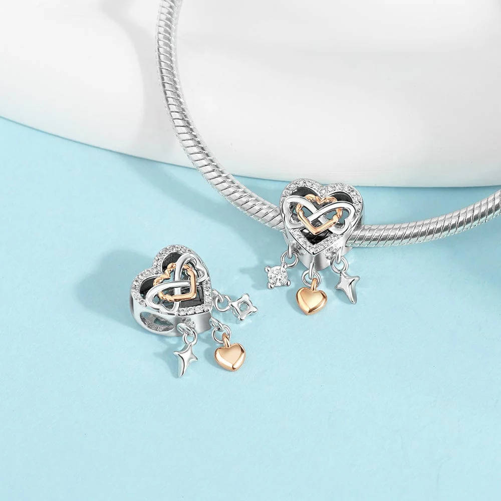 Infinity Heart Charm with Rose Gold Plated Heart and Crystal Accents