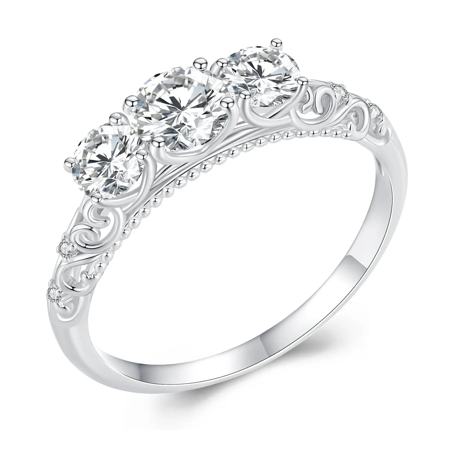 Pangama Three-Stone Moissanite Ring