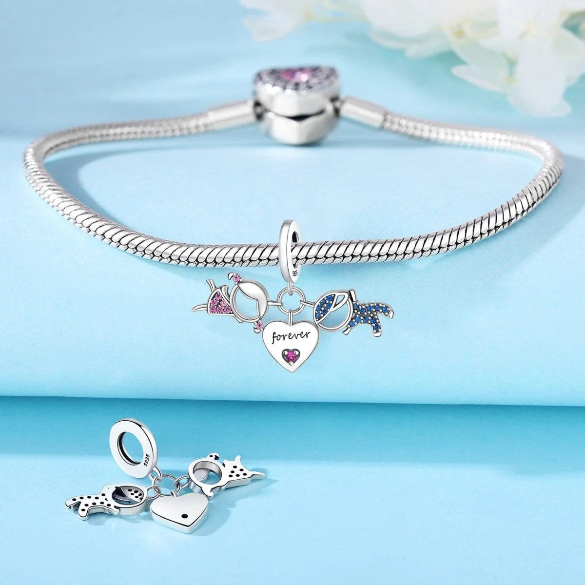 Women & Men Forever Heart Triple Dangle Charm