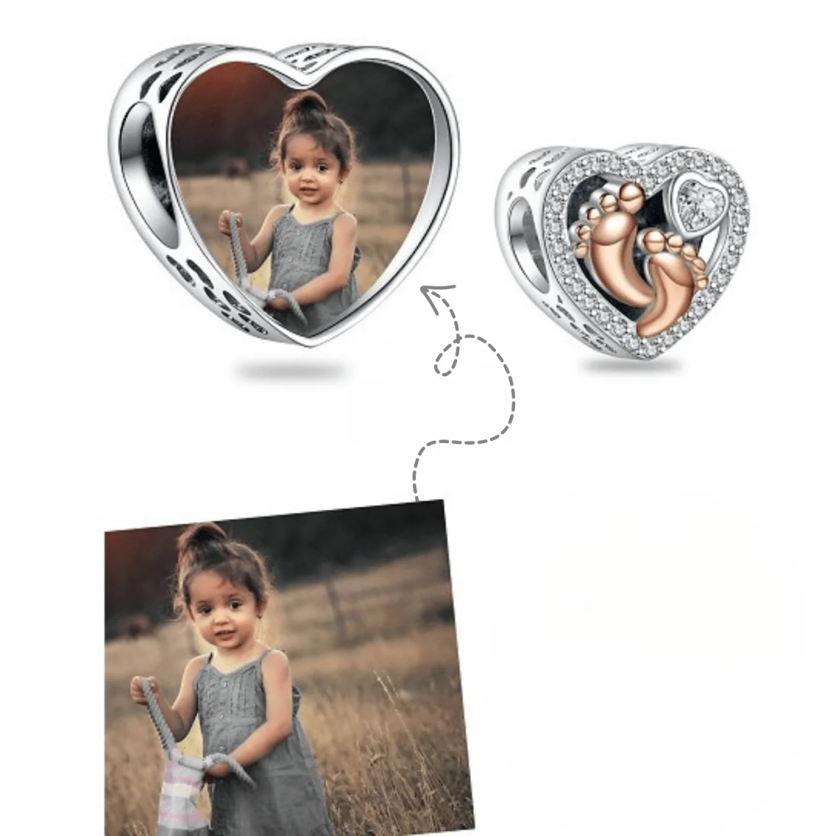 Personalized Photo Baby Footprint Heart Charm