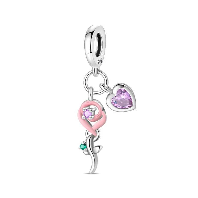 Eternal Rose & Heart Dangle Charm